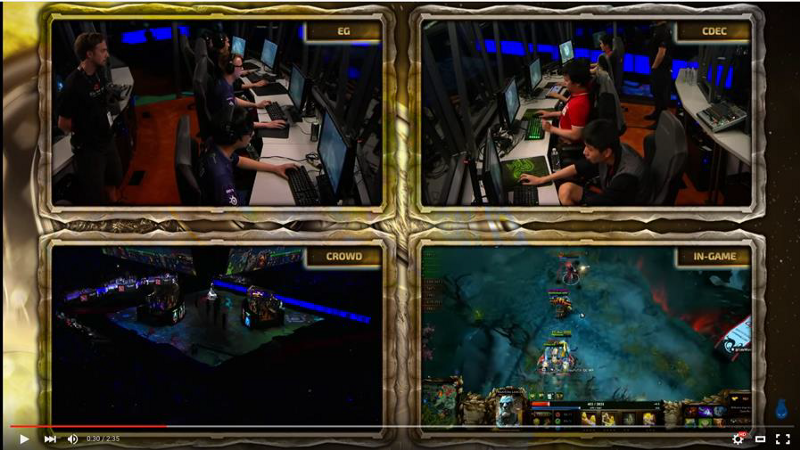 Screenshot da tela de gameplays: A. Diablo 3, B. Doom, C. League of